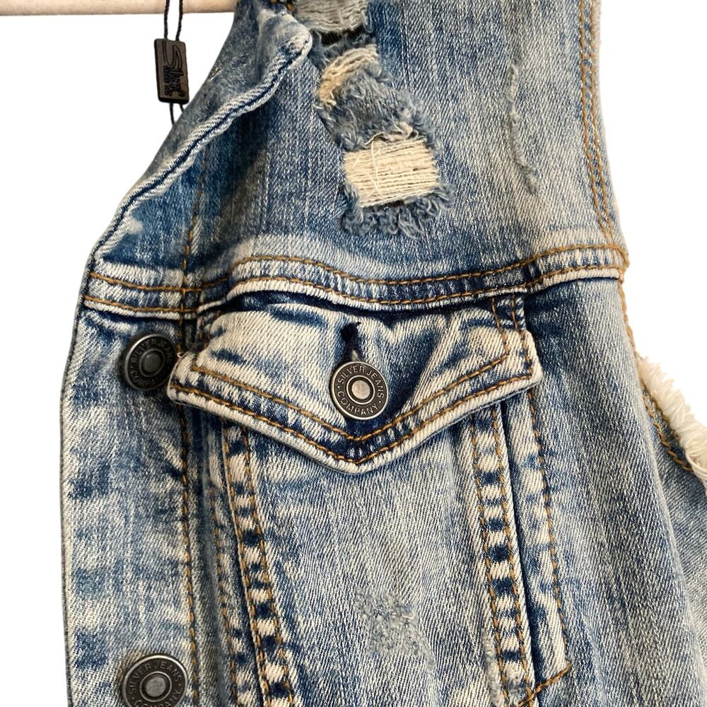 NWT Silver Jeans Co Mid Wash Denim Button Up Distressed Western Vest Size Medium - Picture 12 of 16
